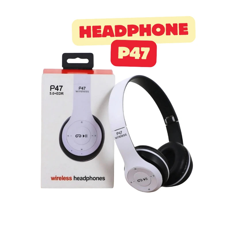 P47 Wireless Bluetooth Headphones 5.0+EDR | Stereo Sound | Noise Reduction | FM Radio & SD Card Support