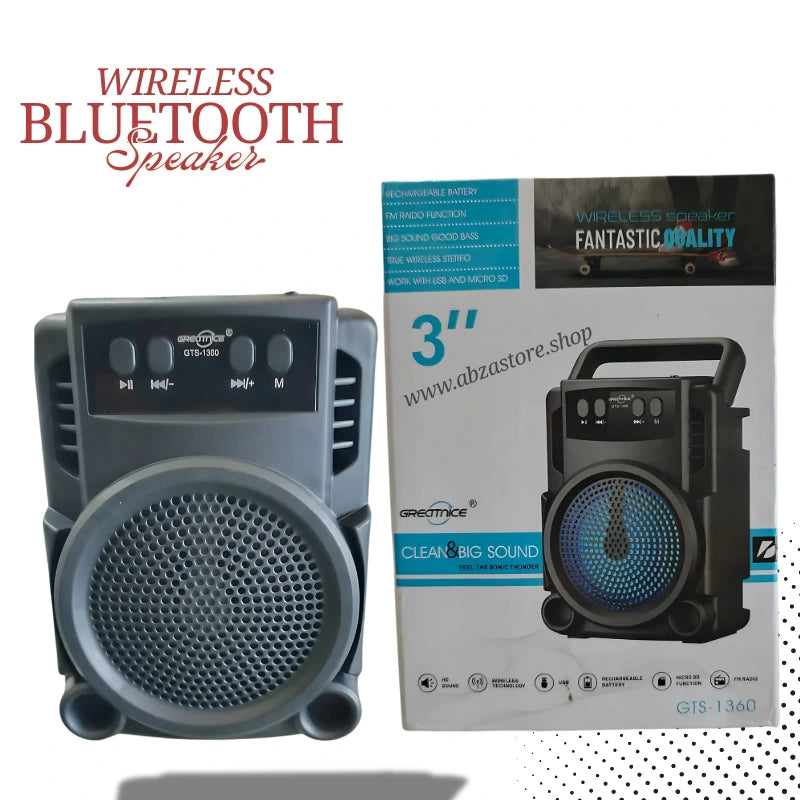 GTS-1360 Wireless Bluetooth Speaker | Portable 3" Big Bass Sound | FM Radio | USB & Micro SD | Rechargeable
