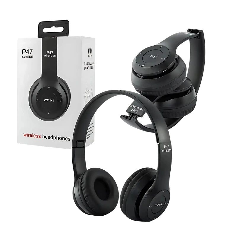 P47 Wireless Bluetooth Headphones 5.0+EDR | Stereo Sound | Noise Reduction | FM Radio & SD Card Support