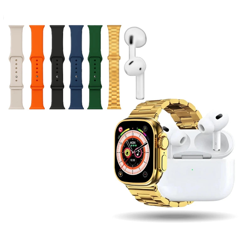 i20 Ultra 3 Max Smartwatch Suit – 10 in 1 Set with Wireless Earbuds, 7 Straps & Charger – 2.3” AMOLED Display