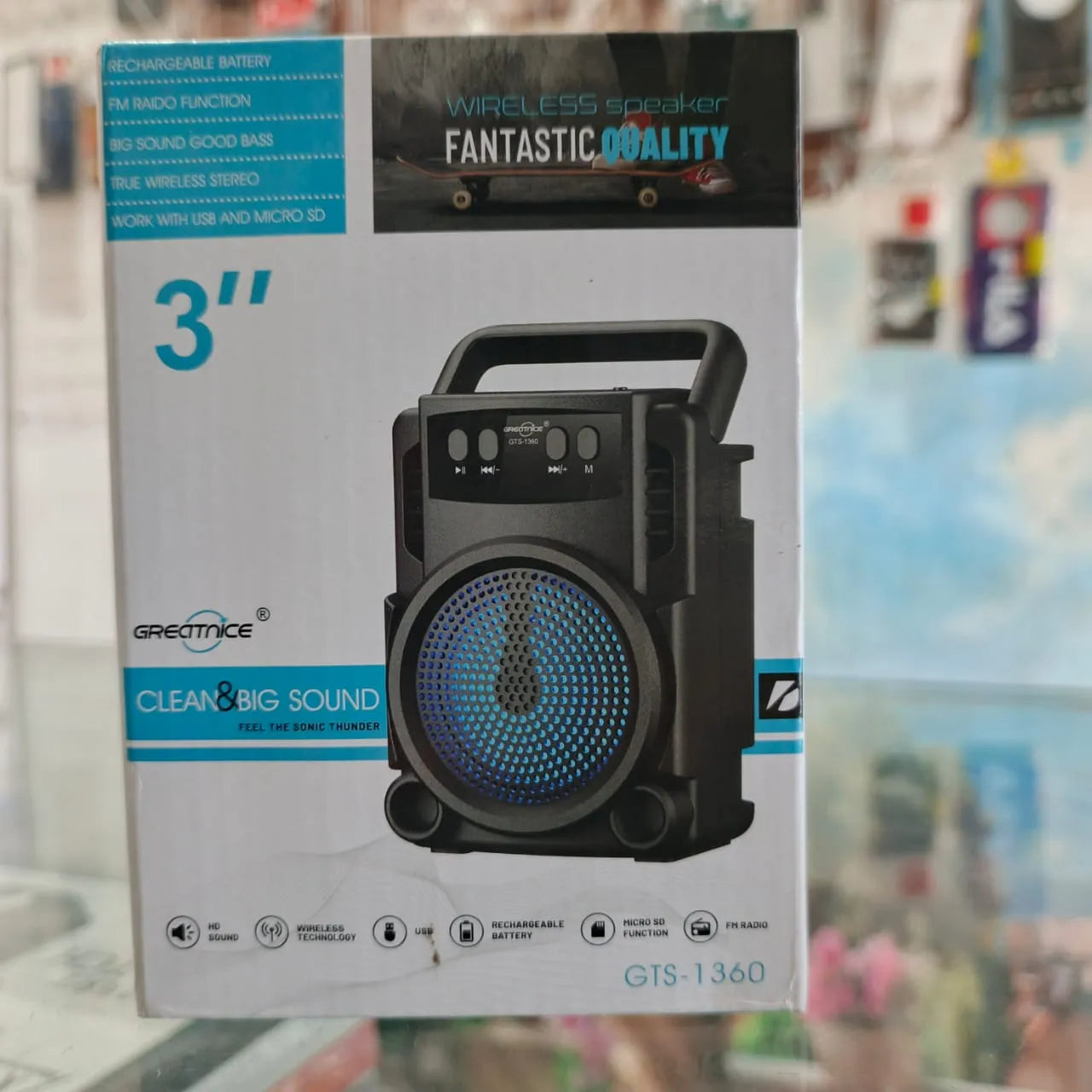 GTS-1360 Wireless Bluetooth Speaker | Portable 3" Big Bass Sound | FM Radio | USB & Micro SD | Rechargeable