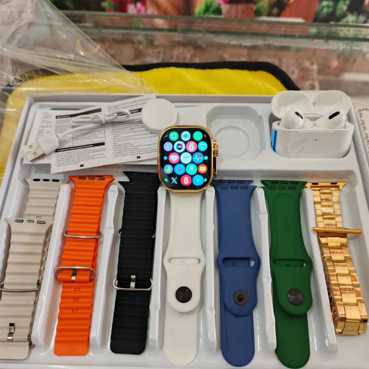 i20 Ultra 3 Max Smartwatch Suit – 10 in 1 Set with Wireless Earbuds, 7 Straps & Charger – 2.3” AMOLED Display